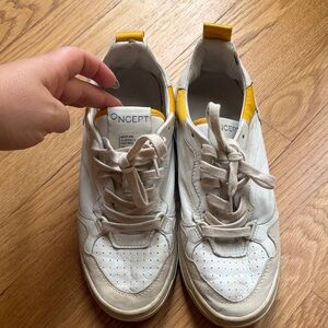 ONCEPT White Leather Sneakers with Yellow Accents